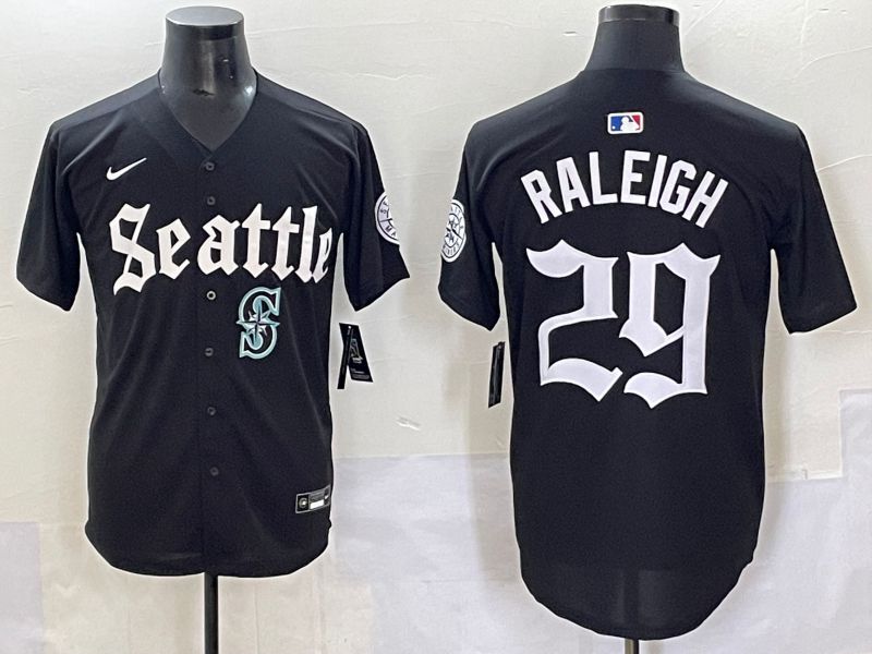 Men 2025 Seattle Mariners #29 Raleigh Black Five generations Joint Name Nike MLB Jersey style 62345->seattle mariners->MLB Jersey